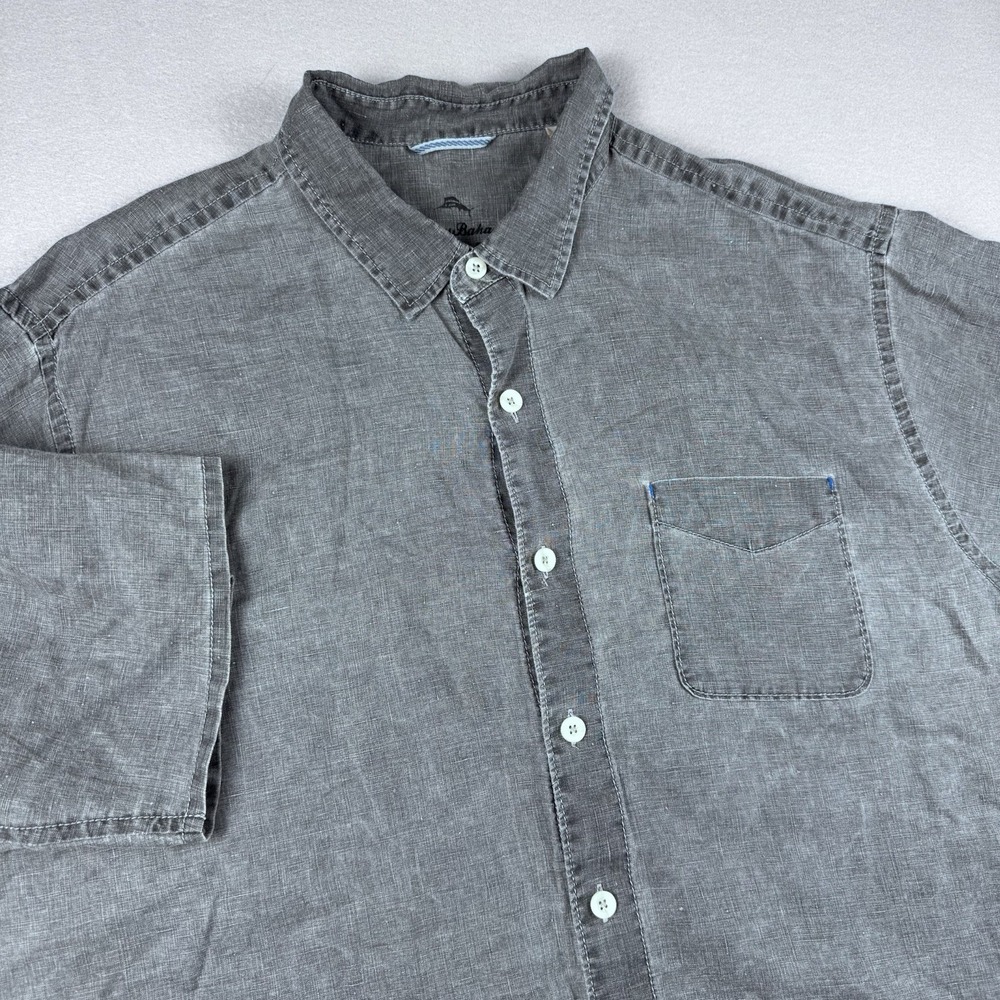 Tommy Bahama Linen Relax Chambray Shirt 2XB Big & Tall Beach Resort Isle SS Gray